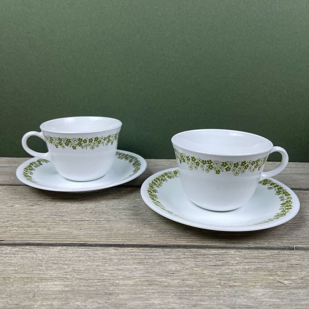 Vintage Corelle Spring Blossom Teacup And Saucer Crazy Daisy Green Flowers - Picture 3 of 8